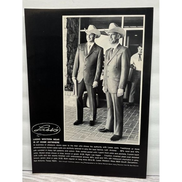 Other - Vintage Print Ad Lasso Suits Western Wear 1970 Cowboy Ranch San Antonio TX